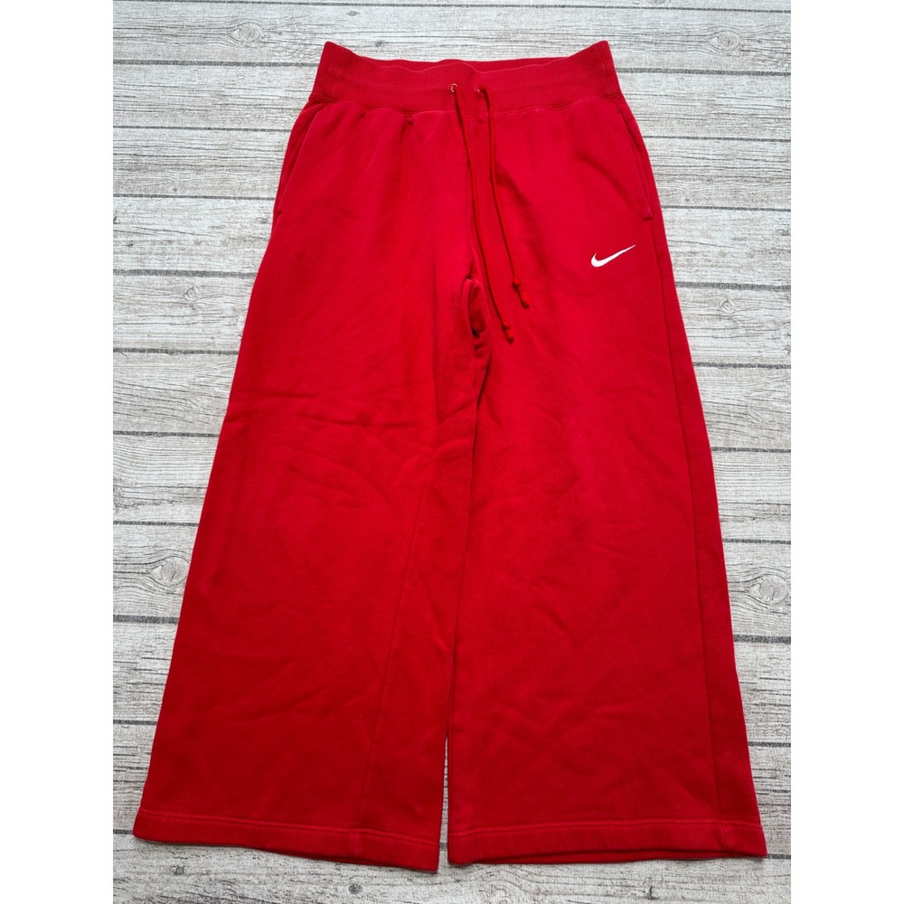 Nike Sweatpants Women's Medium Red Fleece High Rise Wide Leg Baggy Fit Lounge